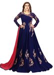 TRENDMALLS Women's Georgette Embroidery Anarkali Suit Set (UKTM.G41-Blue-S)