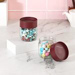 CELLO Modustack Glassy Storage Jar | Glass Jar with Lid | Air Tight Steel Lid and Stackable | For Storage of Food, Pulses, Spice, Cereals, Cookies, Dry Food | Set of 2 | 500ml, Maroon