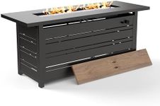 SUNSHINE VALLEY Propane Gas Fire Pit Table 57" 0utdoor Firepit Table Rectangular Wood-Like Tabletop with Glass Rock, Black Outdoor Fire Pit for Patio Outdoor Outside Garden Backyard Deck