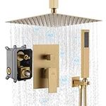 CASAINC 10 Inch Rainfall Shower Head with Handheld, Ceiling Mount Shower System Luxury Bathroom Shower Head Combo 2 Function Shower Valve Kit (Brushed Gold)