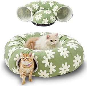 QYINXIU Cat Tunnel Bed, Cute Cat Donut Tunnel with Washable Circle Cushion, Round Pet Play Tunnel Toy for Kitten, Dog, Rabbit (Green)