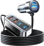 AINOPE 90W USB C Car Charger 6-Port, Super Fast USB Car Charger Fast Charging Cigarette Lighter Car USB Charger Multi Port with 5FT Cable for iPhone 16 14/iPad/15 Pro/Samsung S24 Ultra