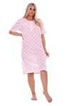 Plus Size Ladies Nightwear Buttons Floral Print Short Sleeve Nighties M to 6XL Pink