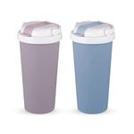 LUCIDO 500ml Vacuum Insulated Baby Stainless Steel Sipper Cup or Mug | Leak-Proof | Easy-Grip Handle | BPA-Free | Keeps Drinks Hot/Cold for Hours | Ideal for Toddlers & Kids (Set of 2, Grey & Blue)