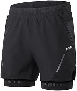 Rofawee 2-in-1 Men Running Shorts Gym Shorts with Zipper Pockets Quick Dry Workout Shorts for Exercise Jogging Training Black
