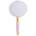 Minkissy Hand Mirror, Round Handheld Mirror with Handle Vintage Makeup Mirror Cosmetic Supplies (Pink)