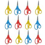 Westcott 5" Kids Pointed Scissors, 12-Pack, Red, Blue, Yellow