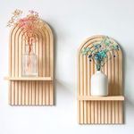 YiYa 2 Pcs Wood Shelves for Wall Decor Modern Boho Wall Shelf Arch Wood Floating Shelf Bohemian Hanging Shelf Display Shelving for Hanging Plants Photo for Living Rooms Bathroom (Single)