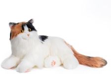 Chongker Interactive Companion Robot Cat, Weighted Breathing Stuffed Animals, Cat Plush Toy with Meow Voice, Breathing, Response, Realistic Heartbeat and Purring (Dark Calico Cat)