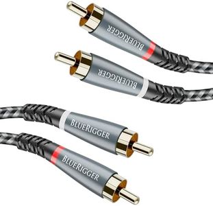 BlueRigger RCA Cable, 15FT (2RCA Male to 2RCA Stereo Audio Cable, Braided, Gold Plated, Subwoofer)- Compatible with Home Theater, Amplifier, Hi-Fi System, HDTV, Car Audio, Turntable, Receiver, Speaker