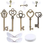 Aokbean 50Pcs Set Vintage Skeleton Key Charms for Jewelry Making, Antique Brass Flying Keys Pendant with Dragonfly Wings Metal Crafts for Party Wedding Favors DIY Christmas Halloween Decorations