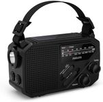 Philips TAR1609 Portable FM/AM radio with Internal Rechargeable Battery, AAA Battery & Crank Backup, Solar Power, Built-In LED Light & Torch for Camping, Hiking & Power Outages