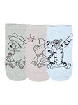 BALENZIA x Disney Winnie the Pooh Character Cotton and Spandex Lowcut/Ankle socks for Women (Pack of 3)(Free Size) Blue, Pink, Silver