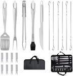 CTCCORC Grill Tool Set 20PCS, BBQ Tool Sets with Durable Barbecue Spatula, Grill Knife, Fork, Tongs, Skewers, Portable Storage Bag, Heavy Duty Stainless Steel Outdoor Cooking Camping Grilling Tools