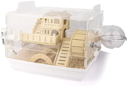Cycodo 8 in 1 Acrylic Hamster Cage,Wooden Small Animal Cage with Accessories & Toys,2-Layer Small Pet House for Dwarf Hamsters,Mice,Gerbils(White,14"*11"*10")