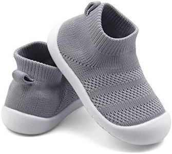 PHIXON Baby Shoes Boy Girl Toddler Shoes Baby Trainers Infant Toddler Boys Girls Shoes Breathable Soft Sole Non Slip Toddler Sneakers Baby First Walking Shoes 6 9 12 18 24 Months, Grey, 6.5 Toddler