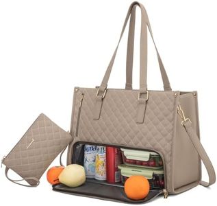 LOVEVOOK Lunch Tote Bag for Women, 15.6 Inch Laptop Bag with Insulated Lunch Compartment, Quilted Large Capacity Computer Handbag with Purse for Business, Work, Collage, Office, Casual, Clay pink