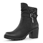 Hawkwell Women's Side Zipper Chunky Stacked Mid Heel Booties,Black PU,9 M US