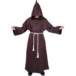 Monk Costume Medieval Friar Hooded Monk Renaissance Priest Robe Costume Halloween Fancy Dress (Brown, XXL)