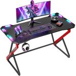 BEXEVUE Gaming Desk with LED Armor, 120x60 cm RGB Computer Desk with Carbon Fiber and Z Frame Design Gaming PC Desk with Head Phone Hook for E-sport Gamer Table, Easy Assemble Home Office desk, Black