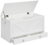 HOOBRO Storage Chest, 39.3" Toy Chest with Drawer, Wooden Storage Bench, Sturdy Entryway Bench Supports 220 lb, Shoe Bench, Safety Hinge, U-Shaped Opening, Easy Assembly, White WT710CW01