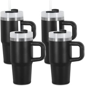 Muwnrol 4 Pack 14 Oz Tumbler with Handle and Straw for Kids, Stainless Steel Vacuum Insulated Tumbler Keep Cold Heat and Ice, Gifts for Children Cups (Black)