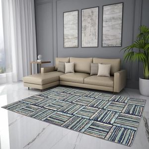 Welspun Wonder-Full Polyster 981 GSM Area Rugs Machine Washable Rug Indoor Floor Rug Carpet for Bedroom Under Dining Table Home Office House Decor - Anti Skid Carpet (Blue - ‎4 X 6 Feet)