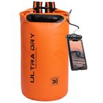 Ultra Dry Adventurer 30L Dry Bag Backpack - Premium Orange Waterproof Bag with Waterproof Phone Pouch & Padded Backpack Straps for Kayaking, Canoeing, Boating & Camping