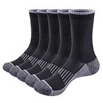 YUEDGE Men's Socks Moisture Wicking Black Cotton Cushioned Crew Socks Performance Golf Tennis Training Sports Socks for Men Size 10-13, 5 Pairs