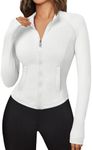 Trendy Queen Women's Full Zip Up Scrubs Lightweight Jacket Cropped Long Sleeve Workout Sweatshirts Slim Fit Running Hoodies White S