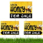 Glenmal 3 Pcs Local Honey Yard Sign 12 x 16 Inch Plastic Horizontal Sold Sign with Stakes Double Sided Print Local Honey Sale Signs for Farm Garden Lawn Outdoor