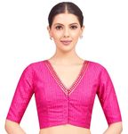 Studio Shringaar Women's Readymade Polyester Elbow Length Sleeves Saree Blouse with Mirror Work (Pink, 38)