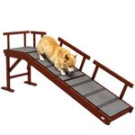 PawHut Wooden Dog Ramp for Large Dogs, 60" Long Pet Ramp with Non-Slip Rug, Removable Guardrails, Dog Stairs for Couch, Bed, Brown