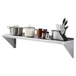 VEVOR 12" x 48" Stainless Steel Shelf, Wall Mounted Floating Shelving with Brackets, 280 lbs Load Capacity Commercial Shelves, Heavy Duty Storage Rack for Restaurant, Kitchen, Bar, Home, and Hotel