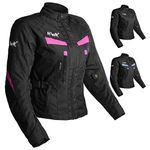 HWK Stunt Motorcycle Jacket for Women, Women's Motorcycle Jacket with CE Armor for Enduro Motorbike Riding, Easy-Adjust Water Resistant Textile Biker Jacket with Thermal Lining - Pink, 3X-Large