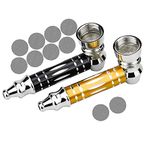 2 Pcs Meta Smoking Pipes,Portable Pocket Decor Tobacco Pipes Mini Pipe Holder Detachable Cigarette Pipes with 10 Screen Filters for Father HusHusband Boyfriend Gifts,Smoking Accessories