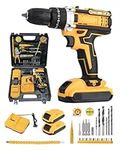 KALAHOL Cordless Drill Driver Set 21V, 106PCS Power Hammer Drill with 2 Batteries 2000mAh for Drilling Metal/Wall/Wood, 25+3 Torque, 42N.m Max, 3/8" Chuck Electric Drill, 2 Speed, LED Light