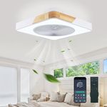 Ceiling Fan Mount for Bedroom: 20 Inch Square Bladeless Ceiling Fan with Light and Remote for Living Room Kitchen Dining Room - Low Profile Enclosed Led Fandelier with App Dimmable White