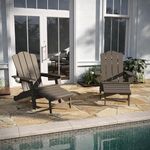 Taylor & Logan Nellis Adirondack Chair with Cup Holder and Pull Out Ottoman, All-Weather HDPE Indoor/Outdoor Lounge Chair in Brown, Set of 2