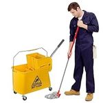 Curvaso 20L Yellow Kentucky Mop Bucket and Wringer System with Wheels Carrying Handle Floor Cleaning for School Office Restaurant Shop Commercial Use