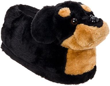 Rottweiler Slippers - Plush Dog Slippers w/ Platform by Silver Lilly, Black/Tan, Large