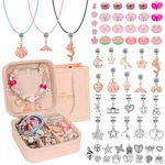 Hysagtek Jewellery Making Kit Bracelet Making Kit for Girls - 66 Pcs DIY Charm Bracelet Making Bracelets for Women Girls Beads Necklace Kit Christmas Jewelry Making Charm Pendants Craft with Box, Pink