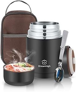 Dreamhigh® Thermal Food Flask, 800ml, Soup Flask with Spoon, Stainless Steel Vacuum Insulated Food Container, Leak-Proof, with Carrying Bag, Keep Hot/Cold for 12 Hours (Black)