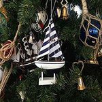 Hampton Nautical Blue Striped Sailboat Christmas Tree Ornament 9"- Model Boat - Nautical Christmas Tree Decoration