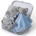 Hoolaroo Newborn Baby Gift Set New Baby Gifts Boy Hamper Present Unique Suitcase Memory Box Cute Soft Congratulations Milestone Blue Elephant Comforter Blanket