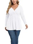 TIANZHU Plus Size White Tops for Women Long Sleeve Tunic Top Casual V Neck Blouse Pleated Flowy Tunic Shirt 2X White