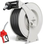 Fuel Hose Reel, 3/4" x 50' Retractable Diesel Hose Reel with Fueling Nozzle, 300 PSI Auto Rewind Diesel Fuel Hose Reel, Heavy Duty Steel Construction Rubber Hose for Aircraft Ship Vehicle Tank Truck