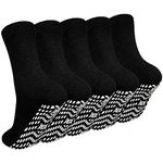 ZAKASA Non Slip Grip Socks - Anti Skid Crew for Men Women, Elderly Hospital Yoga - Black 5-Pack, Large