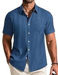 COOFANDY Mens Shirt Short Sleeve Casual Lightweight Summer Shirt Regular Fit Beach Top with Pocket Hellgrün XL
