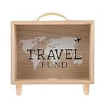 Alipis Wooden Piggy Bank for Adults Travel Fund Shadow Box Frame with Handle, Decorative Money Saving Box Clear Coin Bank